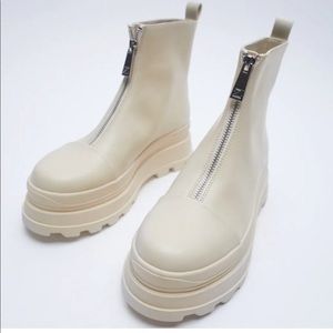 Zara lug sole zip up white/cream booties